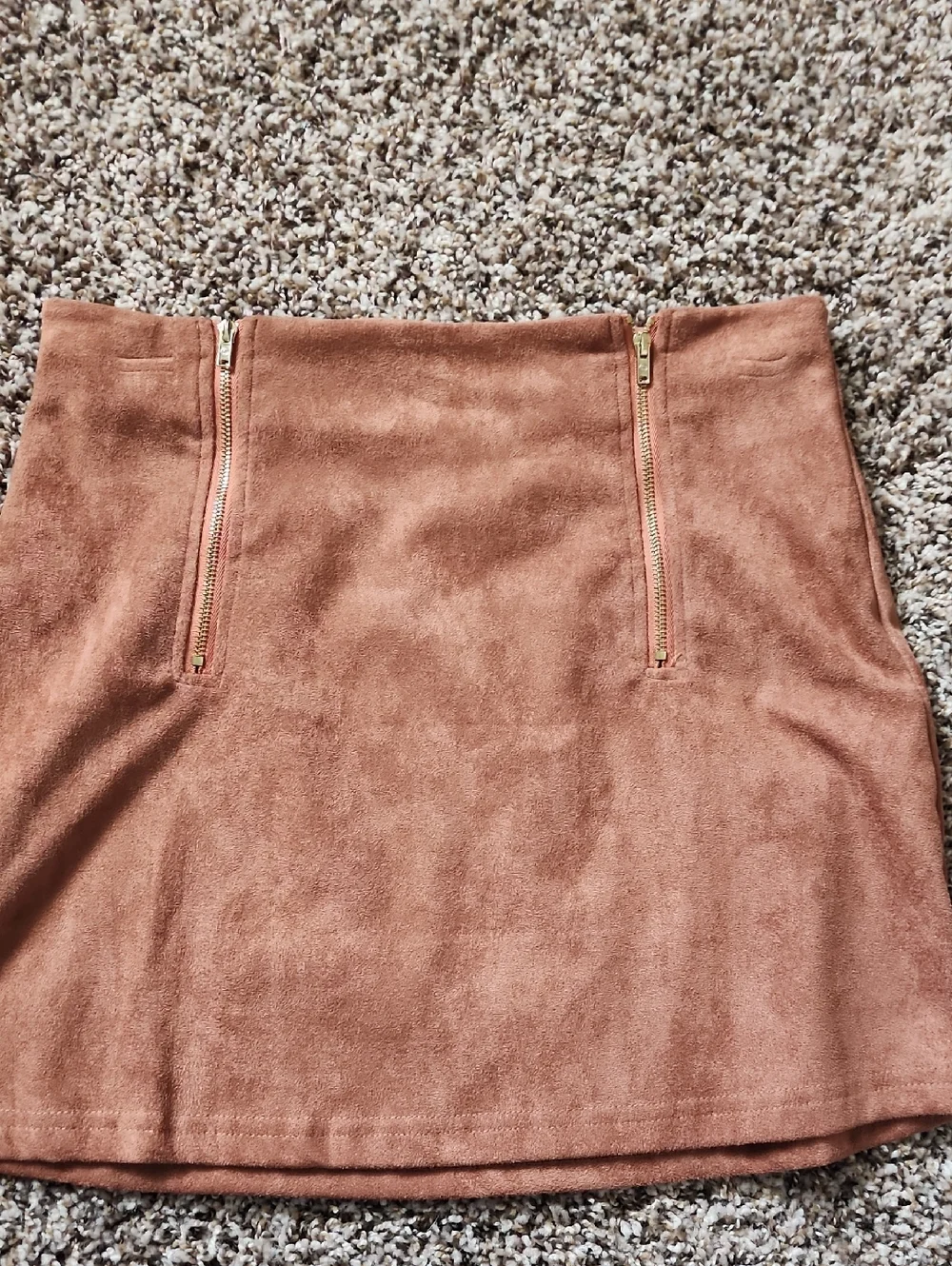 SHEIN Rust Suede-Look Mini Skirt with Dual Gold Zippers - Picture 1 of 5